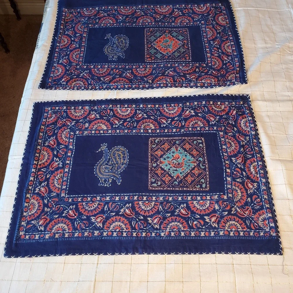 Fabulous Indian Cotton Top Stitched Standard Pillow Shams Dark Blue Reversible